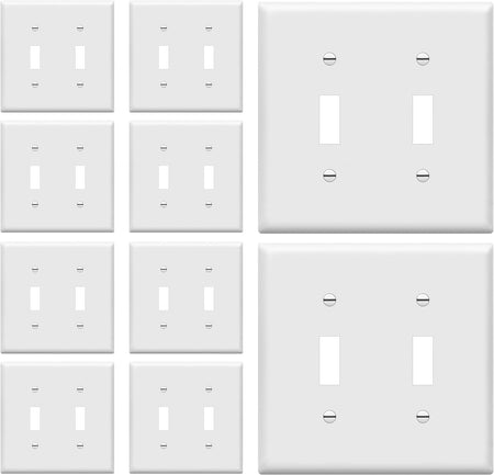 - FBA_8812-W-10PCS Toggle Light Switch Wall Plate, Size 2-Gang 4.50" X 4.57", Unbreakable Polycarbonate Thermoplastic, 8812-W-10PCS, White (10 Pack)