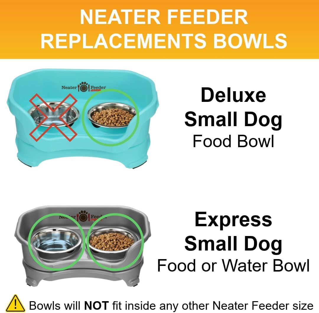 Stainless Steel Dog and Cat Bowls (2 Pack) Neater Feeder Deluxe or Express Extra Replacement Bowl (Metal Food and Water Dish) (1.5 Cup Deep)