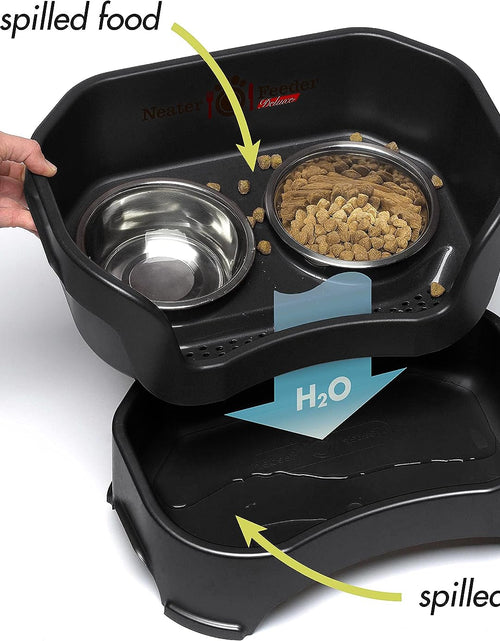 Load image into Gallery viewer, Neater Feeder - Deluxe Model Adjustable Height - Mess-Proof Dog Bowls (Large, Midnight Black) - Made in USA - Elevated, No Spill, Non-Tip, Non-Slip, Raised Stainless Steel Food &amp; Water Pet Bowls
