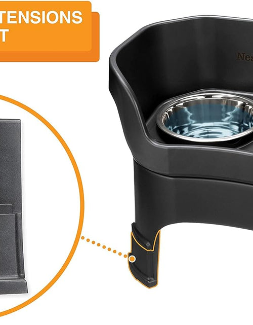 Load image into Gallery viewer, Neater Feeder - Deluxe Model Adjustable Height - Mess-Proof Dog Bowls (Large, Midnight Black) - Made in USA - Elevated, No Spill, Non-Tip, Non-Slip, Raised Stainless Steel Food &amp; Water Pet Bowls
