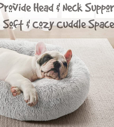 Donut Cat Bed, Faux Fur Dog Beds for Medium Small Dogs - Self Warming Indoor round Pillow Cuddle