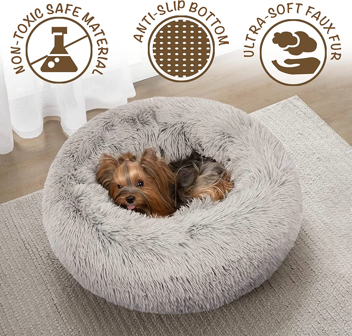 Donut Cat Bed, Faux Fur Dog Beds for Medium Small Dogs - Self Warming Indoor round Pillow Cuddle