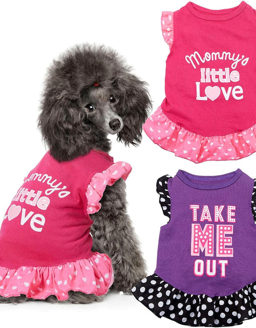 Load image into Gallery viewer, 2 Pieces Dog Dresses for Small Dogs Cute Girl Female Dog Dress Mommy Puppy Shirt Skirt Doggie Dresses Pet Summer Clothes Apparel for Dogs and Cats (Love and Me,X-Small)
