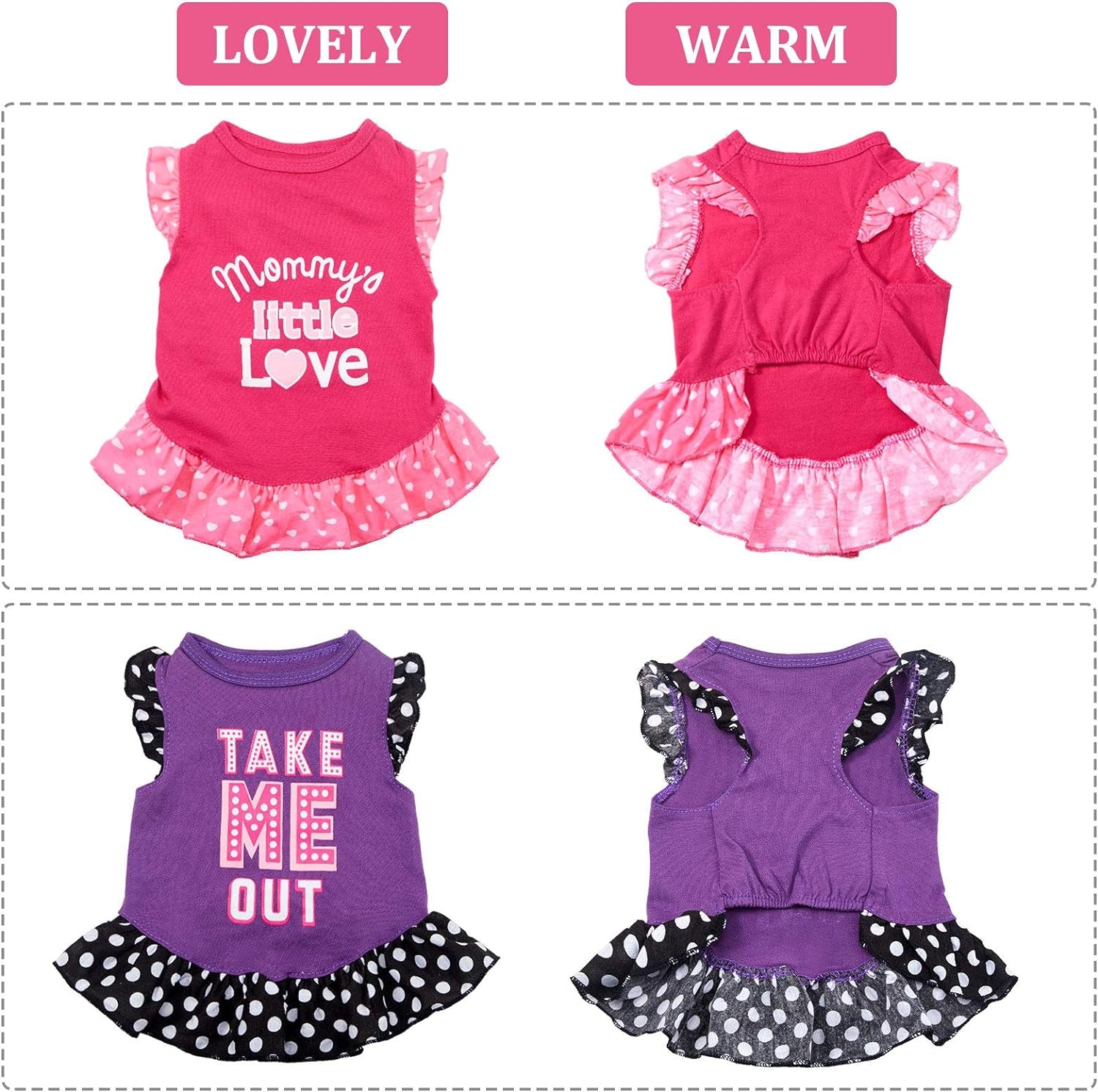 2 Pieces Dog Dresses for Small Dogs Cute Girl Female Dog Dress Mommy Puppy Shirt Skirt Doggie Dresses Pet Summer Clothes Apparel for Dogs and Cats (Love and Me,X-Small)