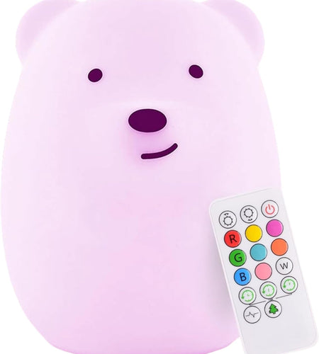 Lumipet Bear Jumbo Kids Night Light, Cute Nursery Light for Baby, Toddler, Silicone LED Lamp, Remote Operated, USB Rechargeable Battery, 9 Available Colors, Timer Auto Shutoff