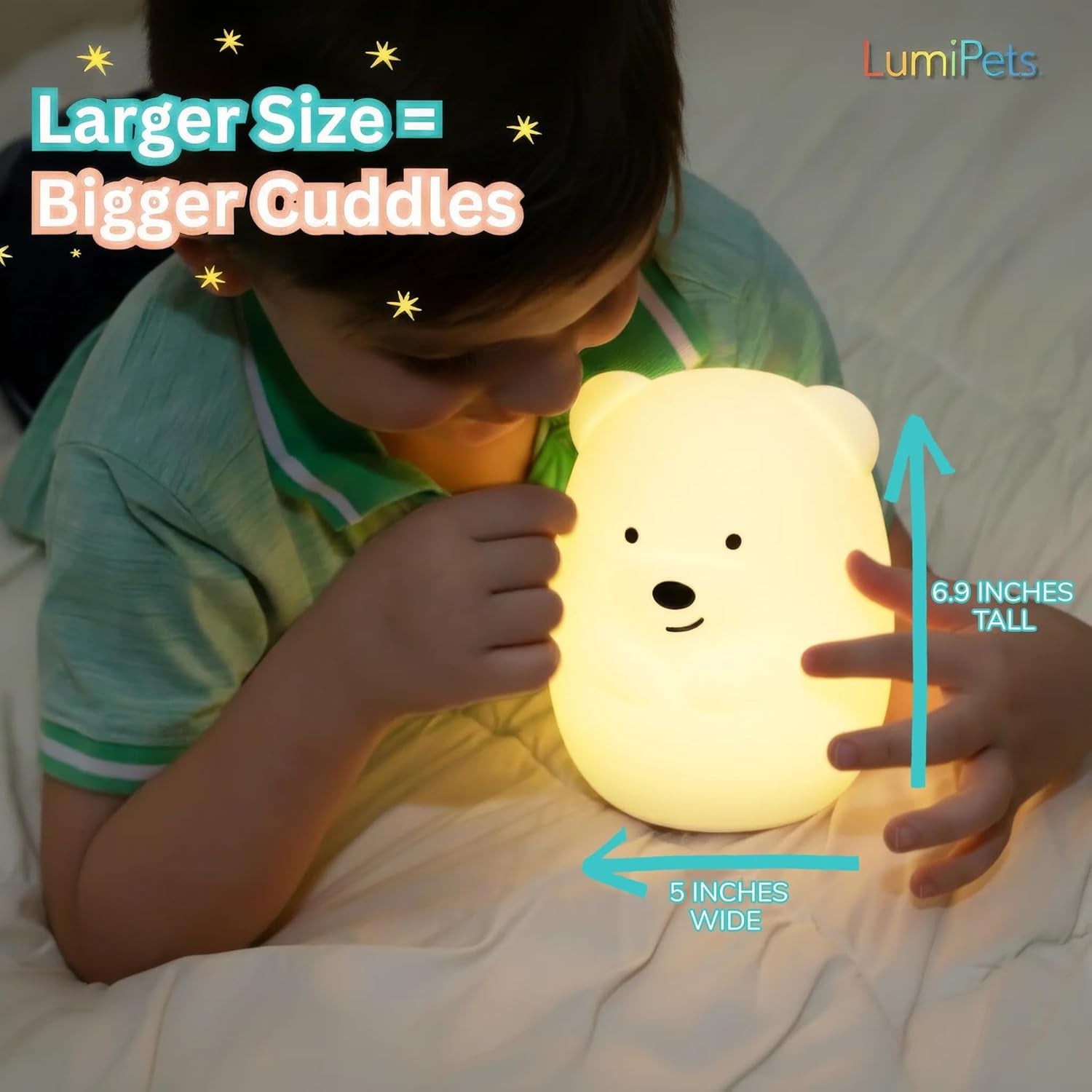 Lumipet Bear Jumbo Kids Night Light, Cute Nursery Light for Baby, Toddler, Silicone LED Lamp, Remote Operated, USB Rechargeable Battery, 9 Available Colors, Timer Auto Shutoff
