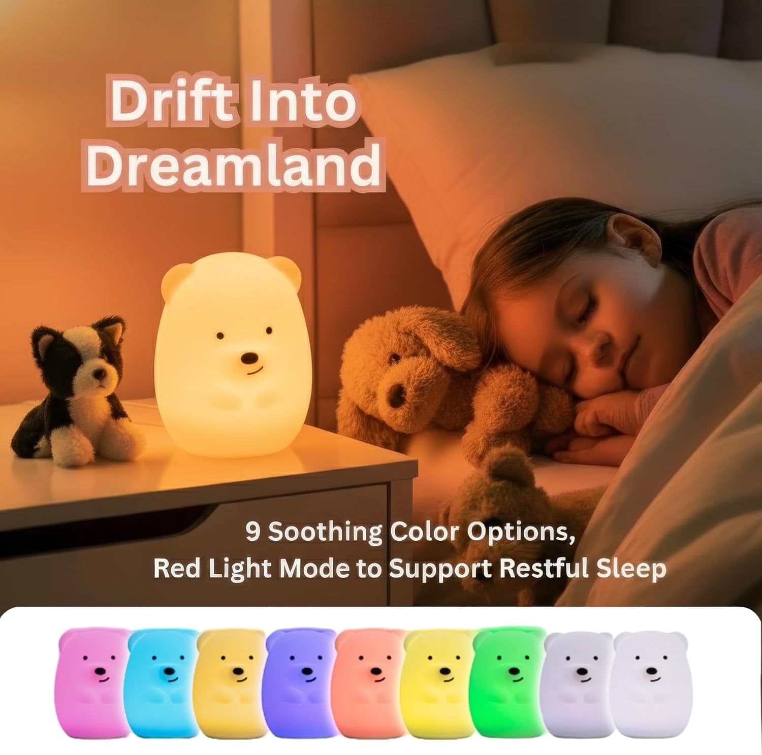 Lumipet Bear Jumbo Kids Night Light, Cute Nursery Light for Baby, Toddler, Silicone LED Lamp, Remote Operated, USB Rechargeable Battery, 9 Available Colors, Timer Auto Shutoff