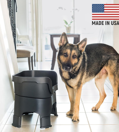 Neater Feeder - Deluxe Model Adjustable Height - Mess-Proof Dog Bowls (Large, Midnight Black) - Made in USA - Elevated, No Spill, Non-Tip, Non-Slip, Raised Stainless Steel Food & Water Pet Bowls