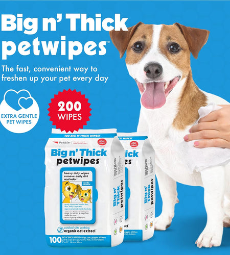 Petwipes – Big 'N Thick Extra Large Pet Wipes for Dogs and Cats – Cleans Face, Ears, Body and Eye Area – Super Convenient, Ideal for Home or Travel