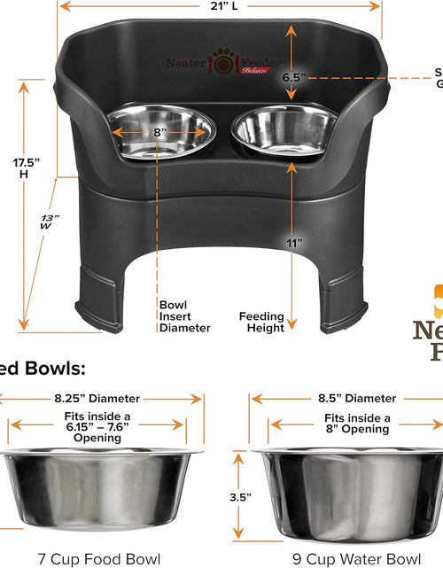 Load image into Gallery viewer, Neater Feeder - Deluxe Model Adjustable Height - Mess-Proof Dog Bowls (Large, Midnight Black) - Made in USA - Elevated, No Spill, Non-Tip, Non-Slip, Raised Stainless Steel Food &amp; Water Pet Bowls
