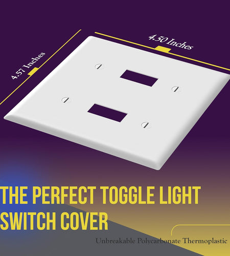 - FBA_8812-W-10PCS Toggle Light Switch Wall Plate, Size 2-Gang 4.50" X 4.57", Unbreakable Polycarbonate Thermoplastic, 8812-W-10PCS, White (10 Pack)